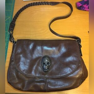 Thomas Wylde braided leather rhinestone skull crossbody bag